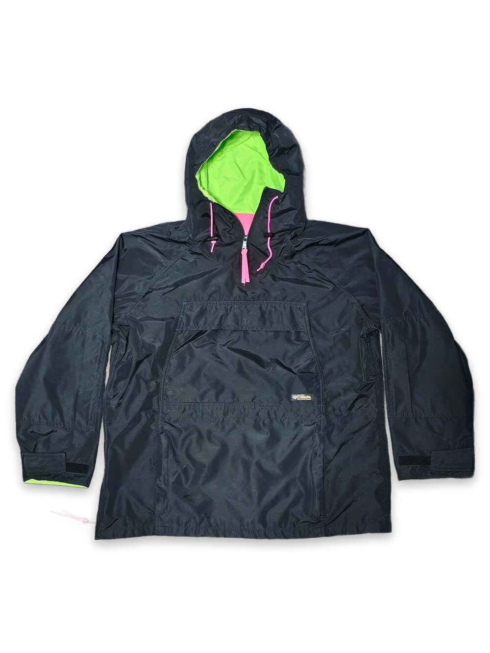 Columbia Men's L Black Neon Green Pink Hooded Half-Zip Anorak Windbreaker